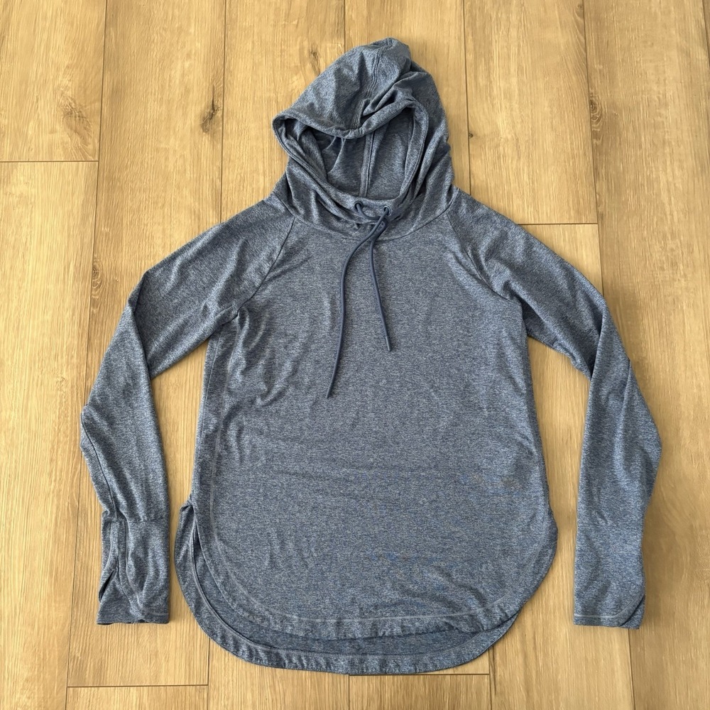 Athleta Uptempo Hoodie Women's Size XS Blue Heather Thumbholes Drawstring